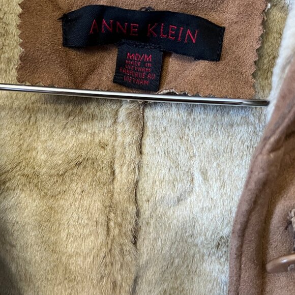 Anne Klein Faux Suede & Shearling Hooded Mid-Length Coat - Camel/Tan - MD - Picture 9 of 12